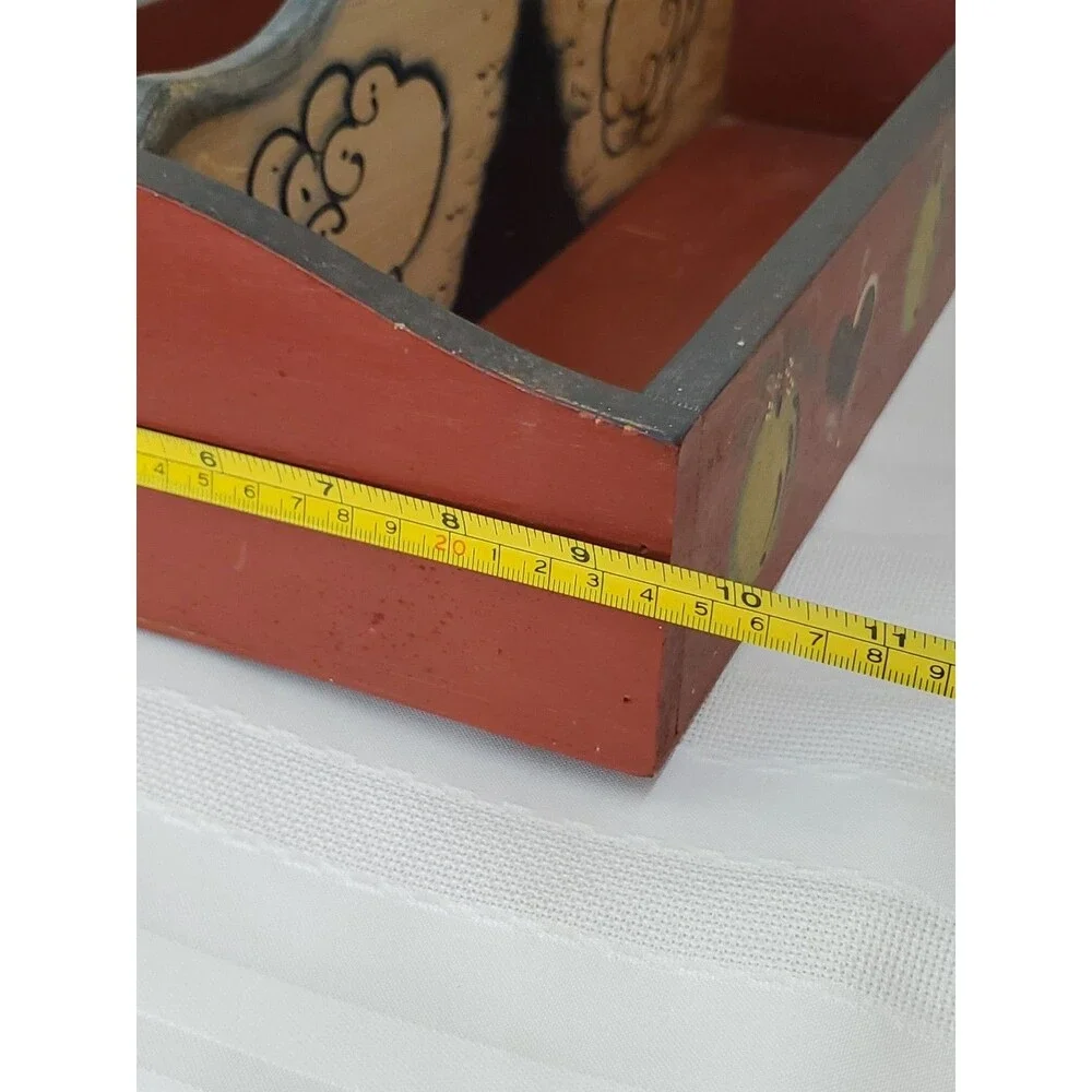Vntg. Wood Basket Kissing Ducks/Divided/Hand Painted/Hearts/Fruit/GrandmaCore/80